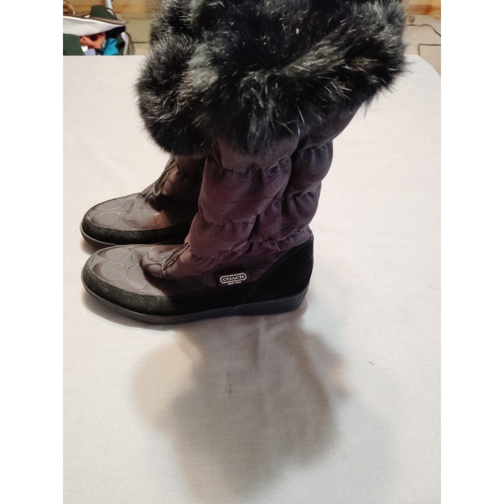 COACH Theona Signature Jacquard Rabbit Fur Winter Boots Goth Old Money Black 6B - Picture 10 of 13